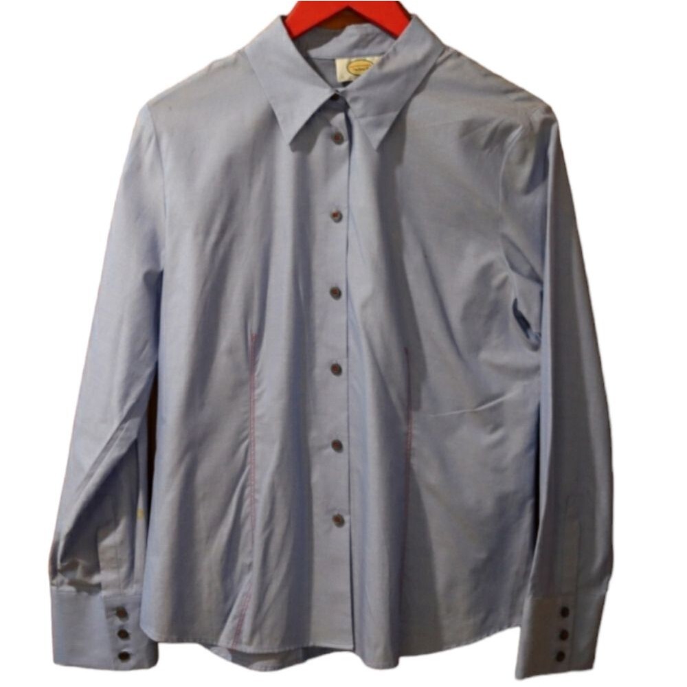 Talbots Blue Button Down Blouse 14 100% Cotton